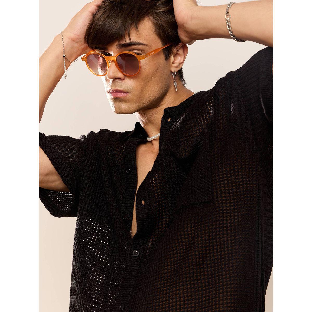 قميص فضفاض محبوك بخيوط كروشيه ماسكلن ساسافراس × ستايلي-men-clothing-shirts-image-4