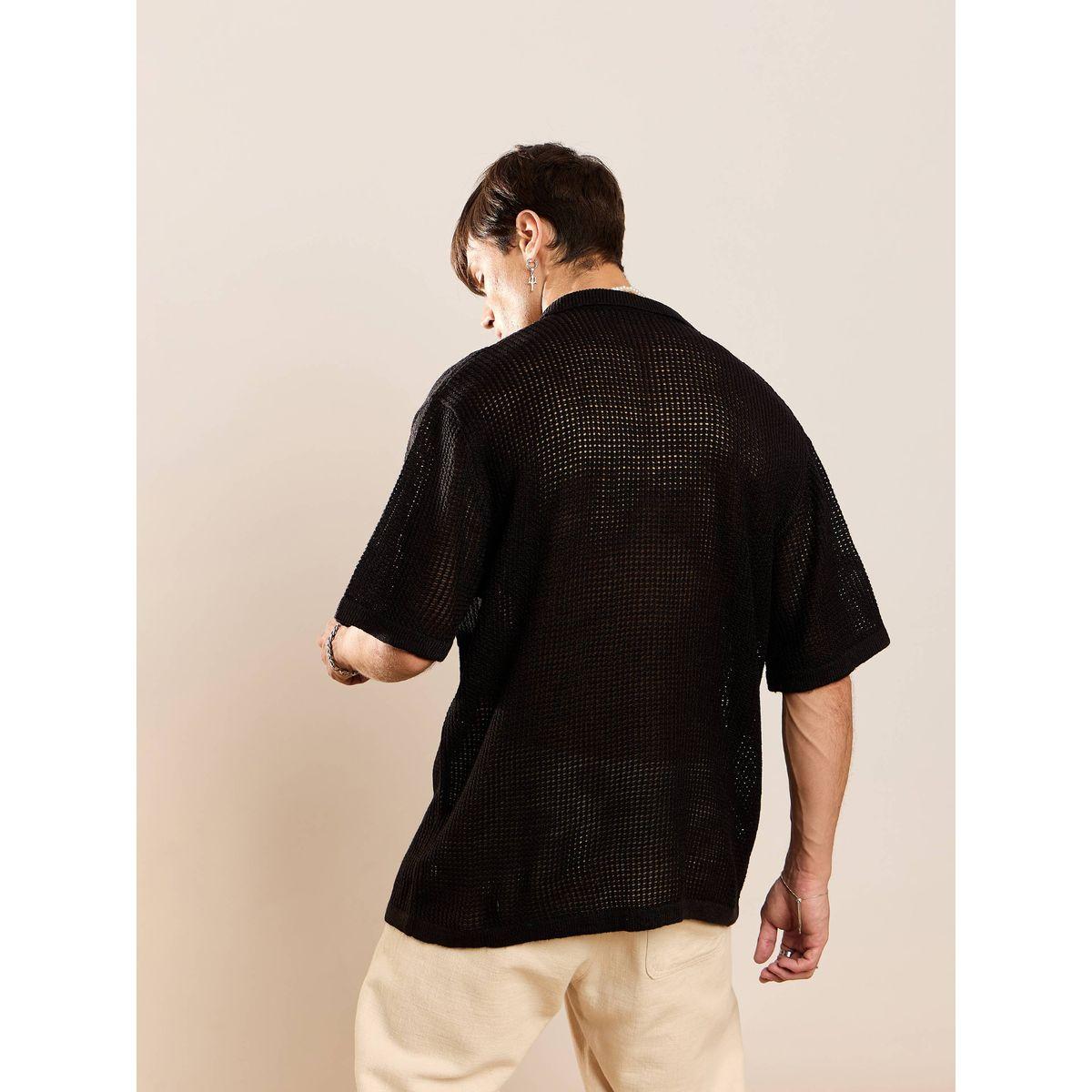 قميص فضفاض محبوك بخيوط كروشيه ماسكلن ساسافراس × ستايلي-men-clothing-shirts-image-5