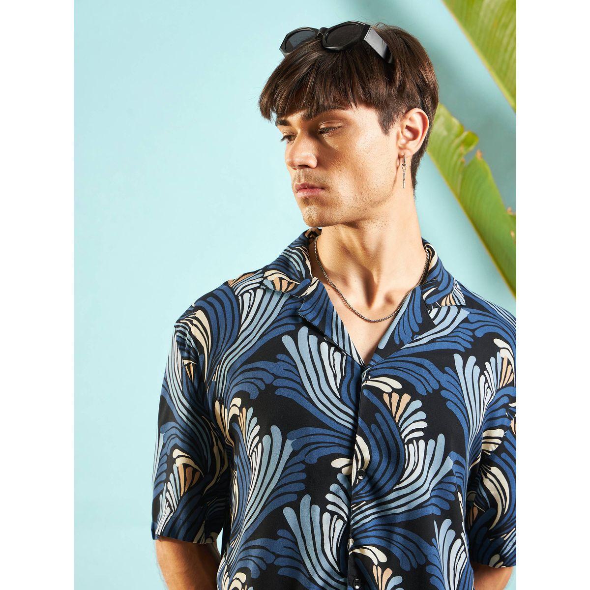 قميص بطبعة مجردة مع قصة مريحة ماسكلن ساسافراس × ستايلي-men-clothing-shirts-image-4