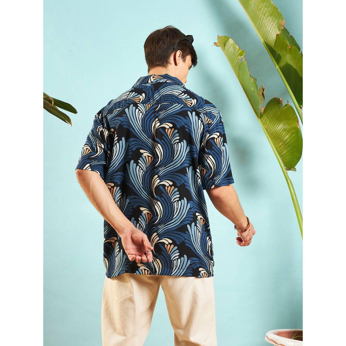 قميص بطبعة مجردة مع قصة مريحة ماسكلن ساسافراس × ستايلي-men-clothing-shirts-image-5