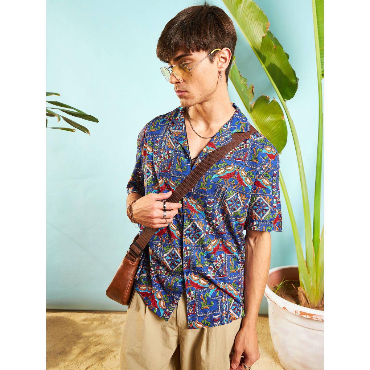 قميص بطبعة عُرقية مع قصة مريحة ماسكلن ساسافراس × ستايلي-men-clothing-shirts-image-1