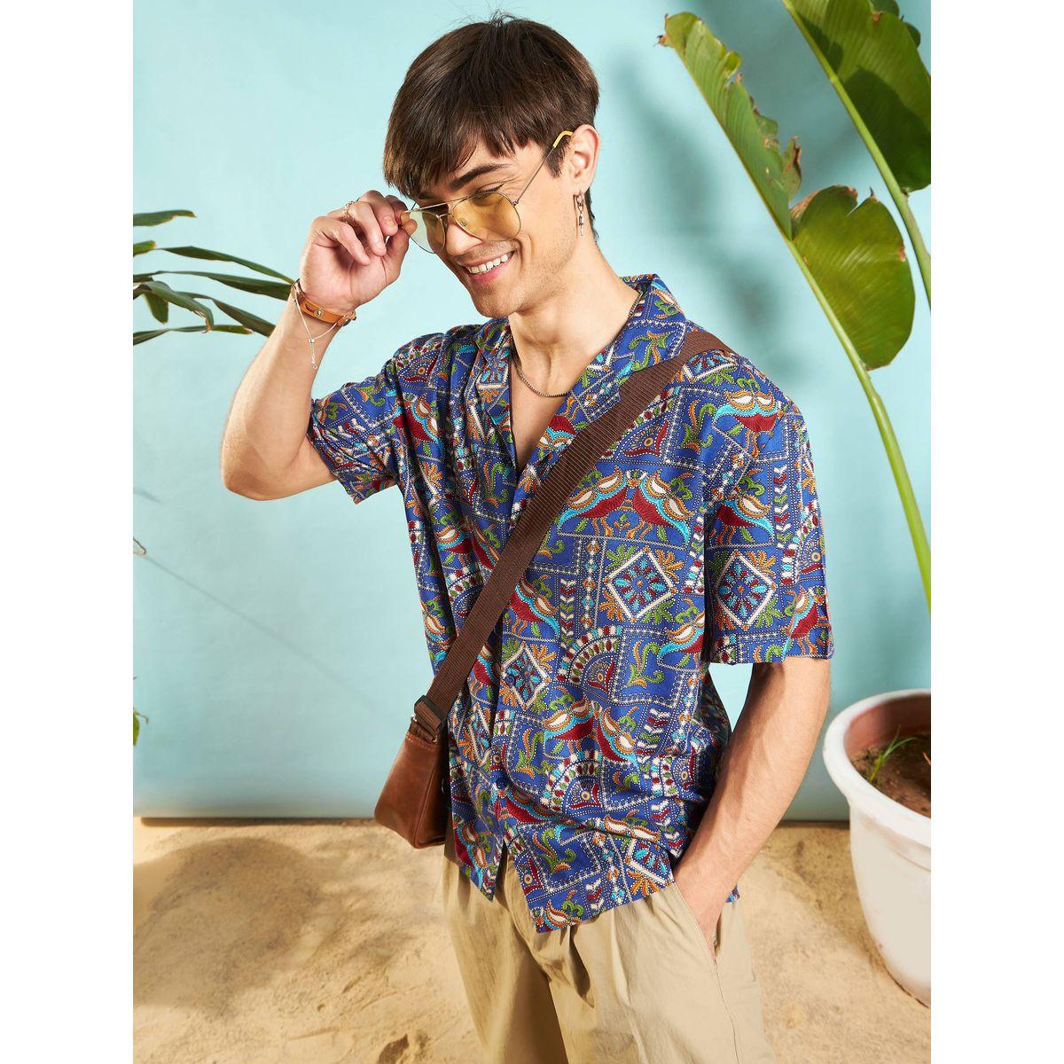 قميص بطبعة عُرقية مع قصة مريحة ماسكلن ساسافراس × ستايلي-men-clothing-shirts-image-2