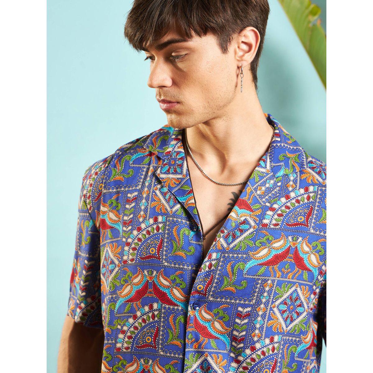 قميص بطبعة عُرقية مع قصة مريحة ماسكلن ساسافراس × ستايلي-men-clothing-shirts-image-4