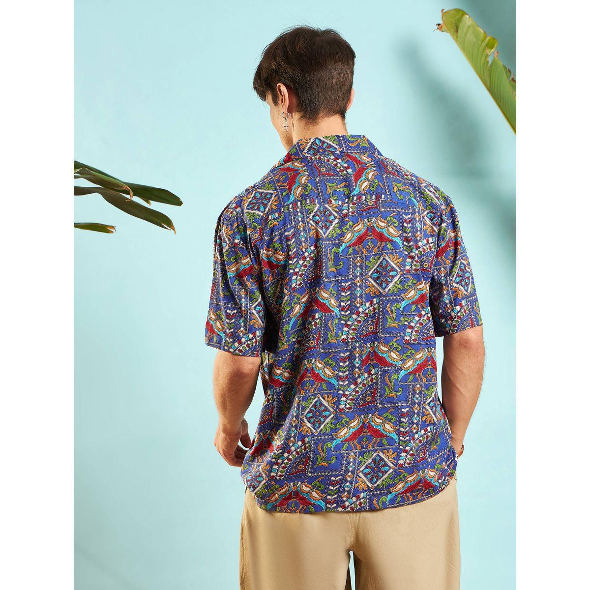 قميص بطبعة عُرقية مع قصة مريحة ماسكلن ساسافراس × ستايلي-men-clothing-shirts-image-5