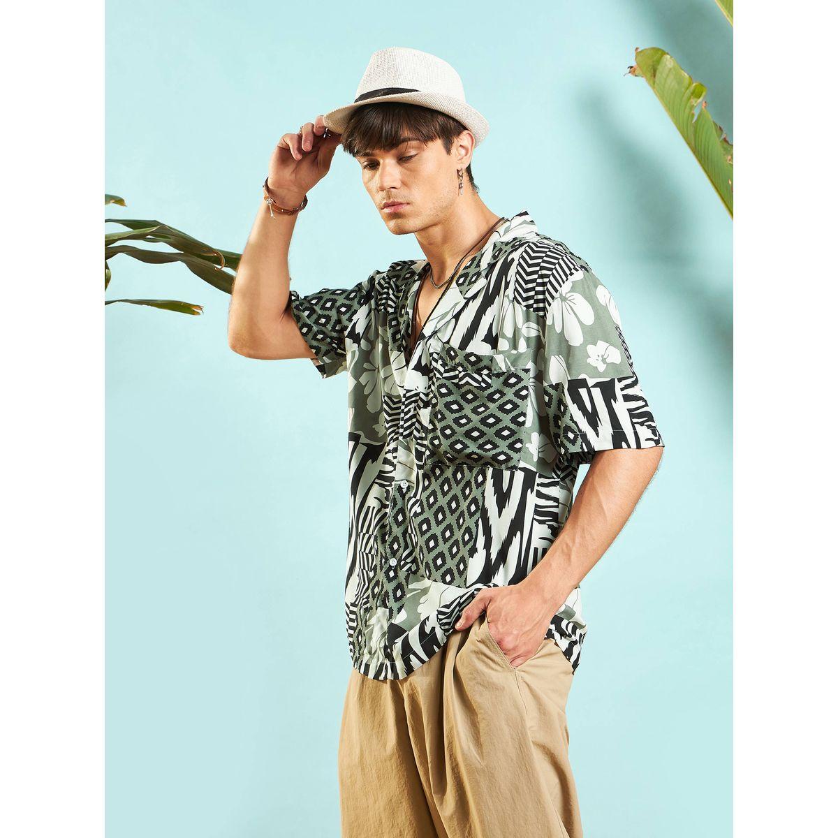 قميص مطبع بالكامل بطبعة مرقعة مع قصة مريحة ماسكلن ساسافراس × ستايلي-men-clothing-shirts-image-3