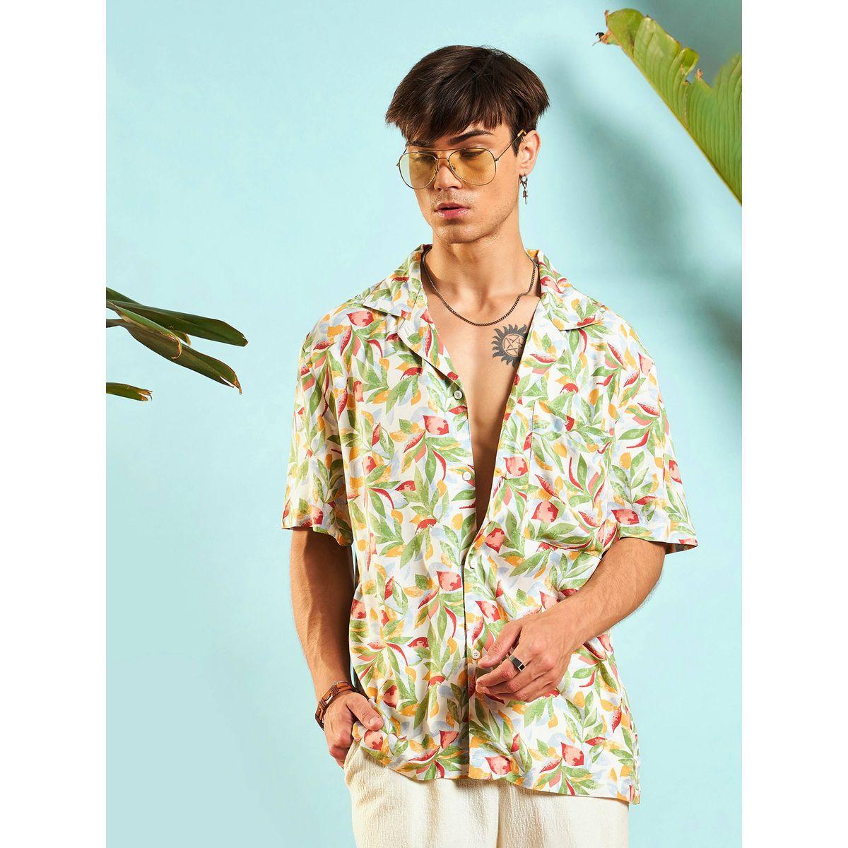 قميص مطبع بطبعة استوائية مع قصة مريحة ماسكلن ساسافراس × ستايلي-men-clothing-shirts-image-1