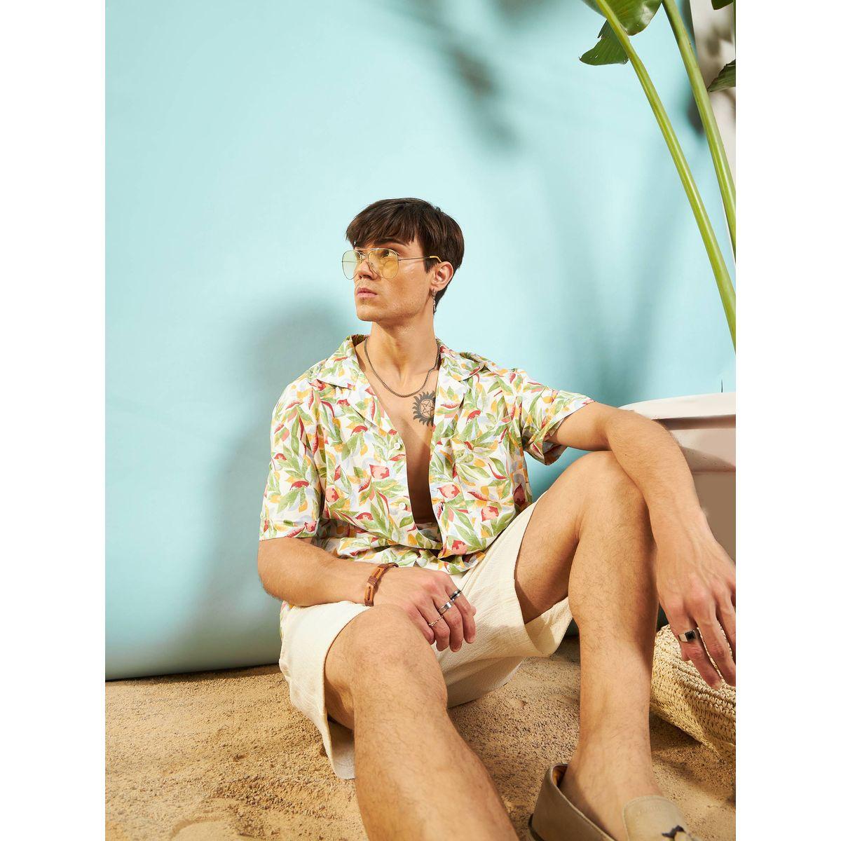 قميص مطبع بطبعة استوائية مع قصة مريحة ماسكلن ساسافراس × ستايلي-men-clothing-shirts-image-2