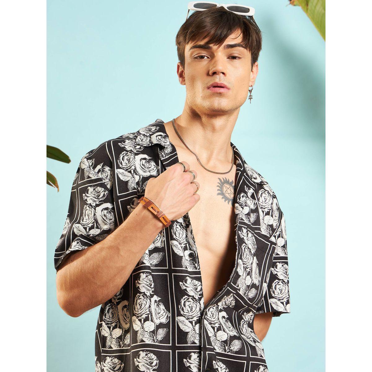 قميص مطبع بزهور مع قصة مريحة ماسكلن ساسافراس × ستايلي-men-clothing-shirts-image-4