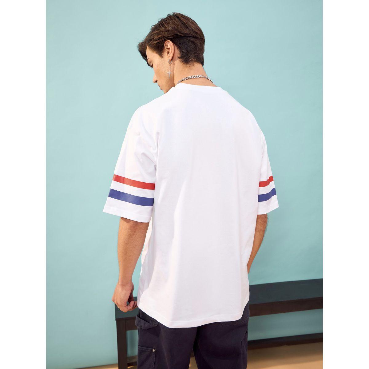 تيشيرت فضفاض بخطوط وطبعة كتابة ماسكلن ساسافراس × ستايلي-men-clothing-tshirtsandpolos-tshirts-image-5