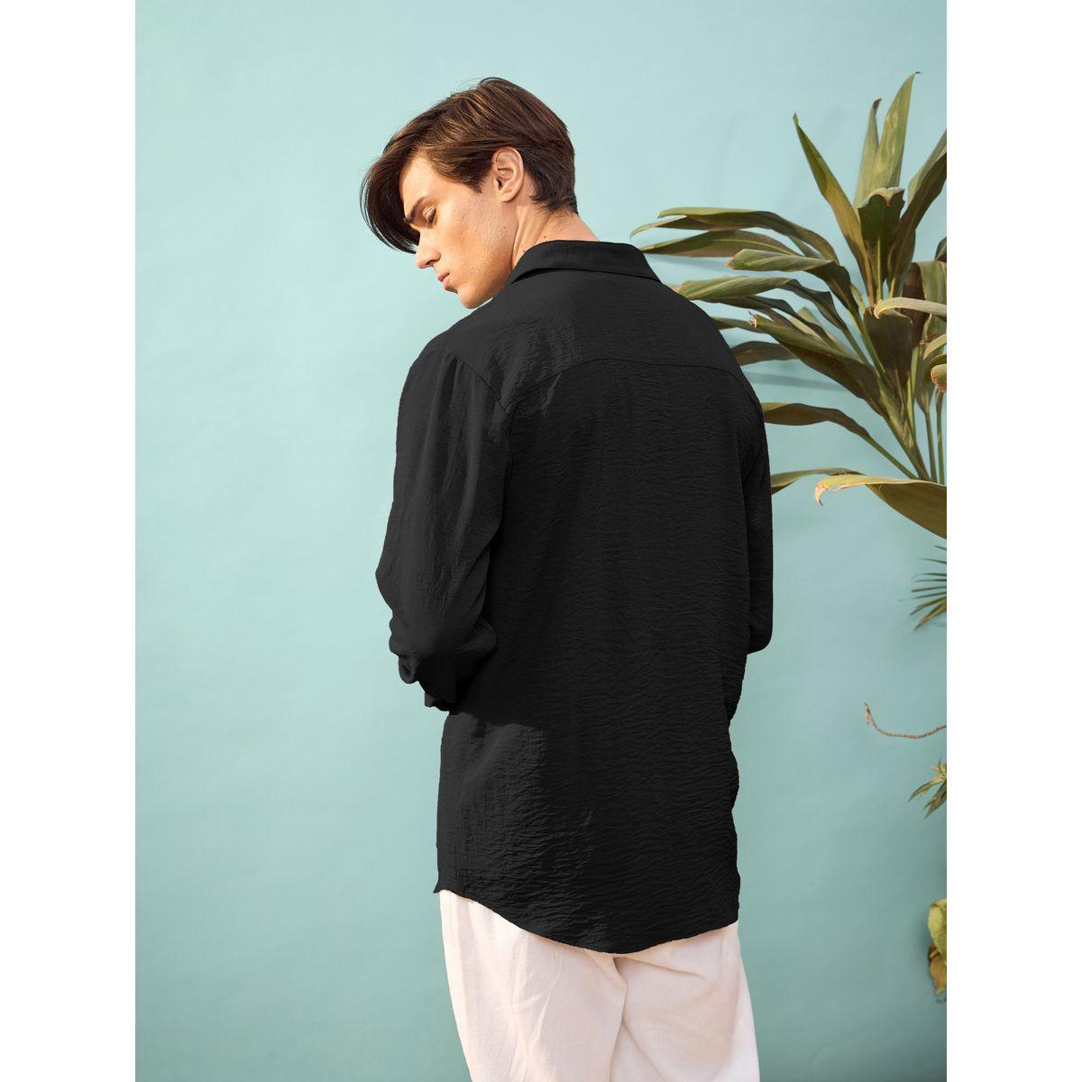 قميص بقصة مريحة وتفاصيل بارزة الملمس ماسكلن ساسافراس × ستايلي-men-clothing-shirts-image-5