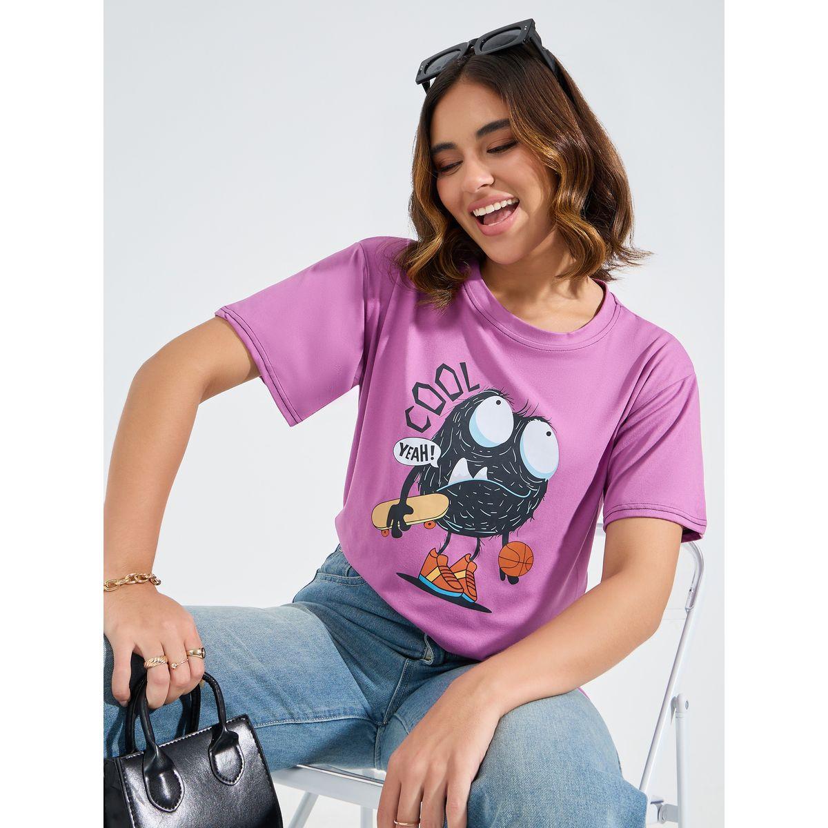 تيشيرت فضفاض مطبع بطبعة جرافيك-women-clothing-tshirts-image-1
