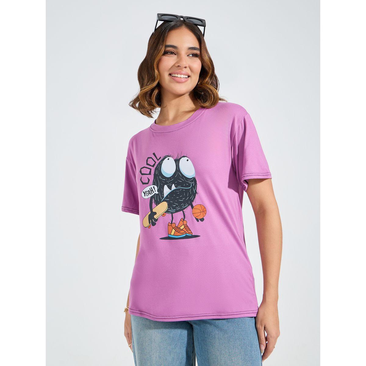 تيشيرت فضفاض مطبع بطبعة جرافيك-women-clothing-tshirts-image-3