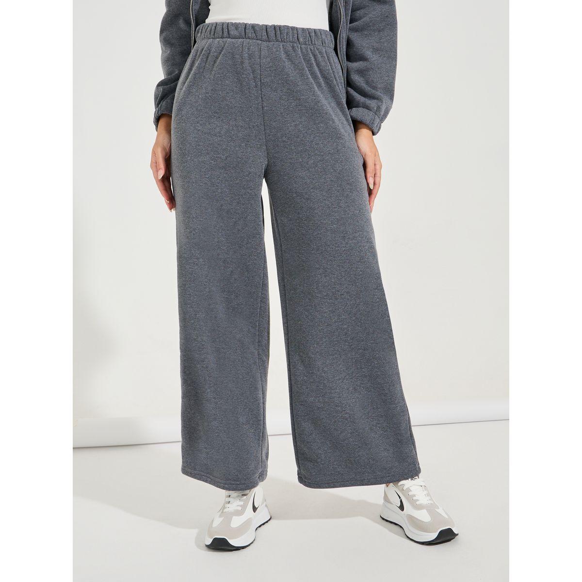 Styli Solid Fleece Jacket & Straight Leg Pants Co-Ords-women-clothing-coordsets-image-3