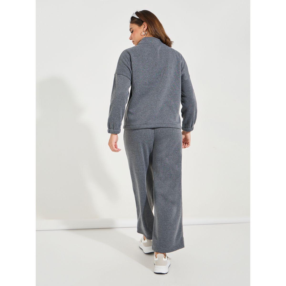 Styli Solid Fleece Jacket & Straight Leg Pants Co-Ords-women-clothing-coordsets-image-6