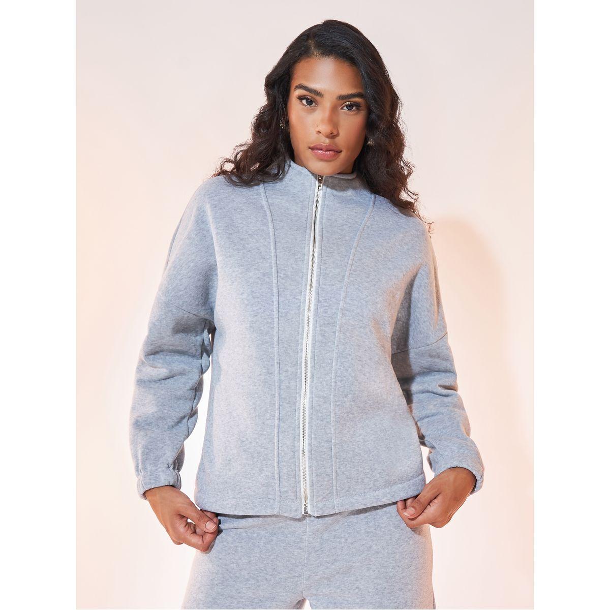 Styli Solid Fleece Jacket & Straight Leg Pants Co-Ords-women-clothing-coordsets-image-3