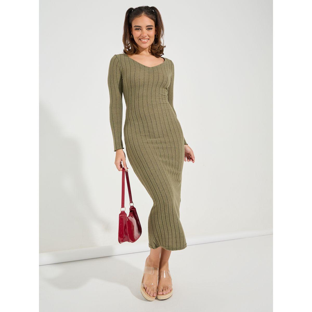 Styli Rib V Neck Maxi Dress with Tie Waist-women-clothing-dresses-image-6