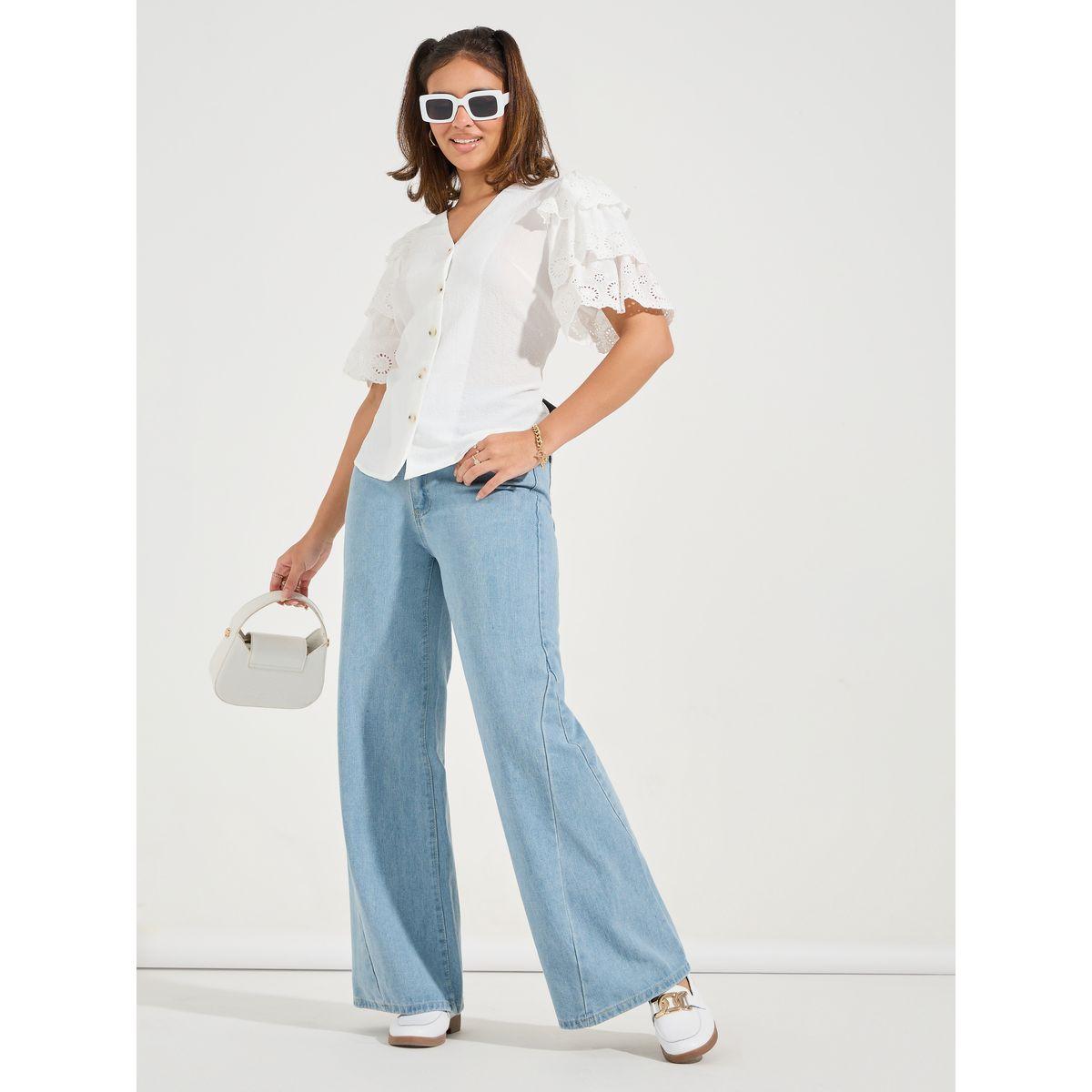 Styli Schiffli Detail Frill Sleeves Top-women-clothing-shirtsandblouses-blouses-image-2