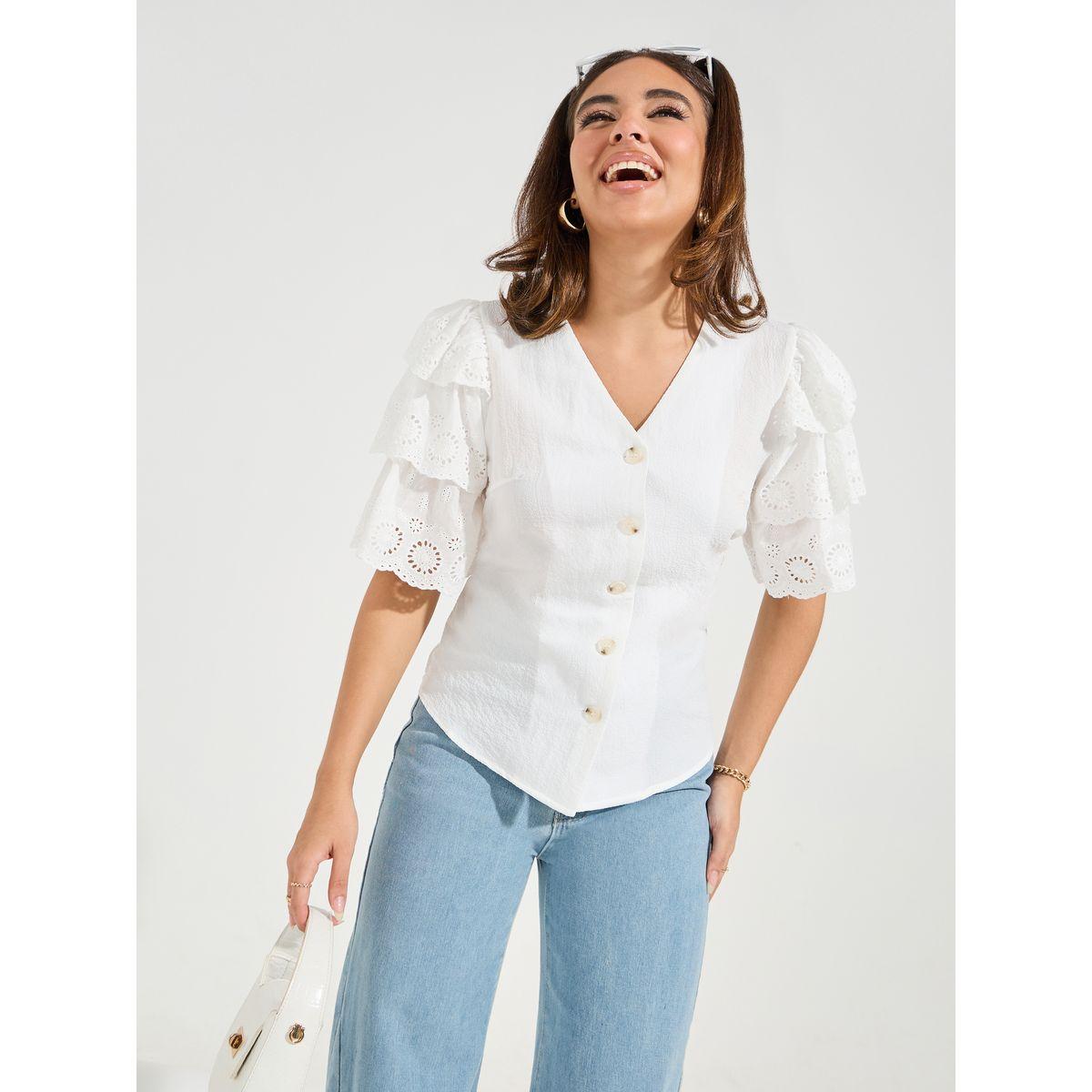 بلوزة مزينة بفتحات مع اكمام بكشكش-women-clothing-shirtsandblouses-blouses-image-3