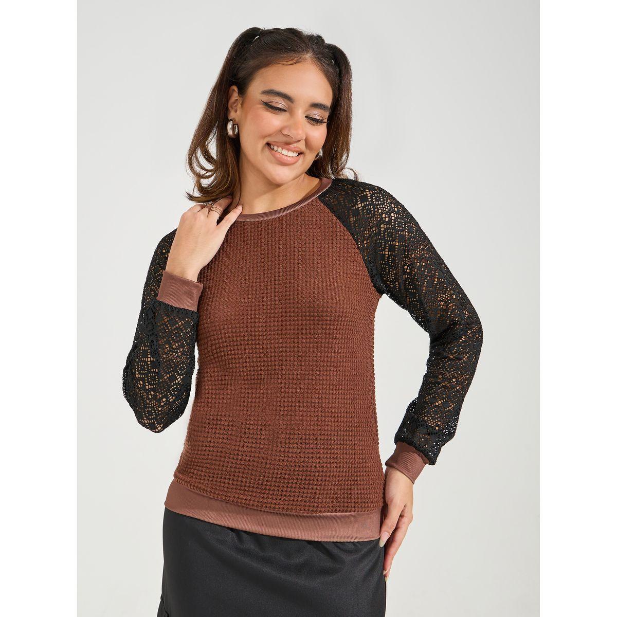 Styli Color Block Lace Insert Knit Top-women-clothing-shirtsandblouses-blouses-image-1
