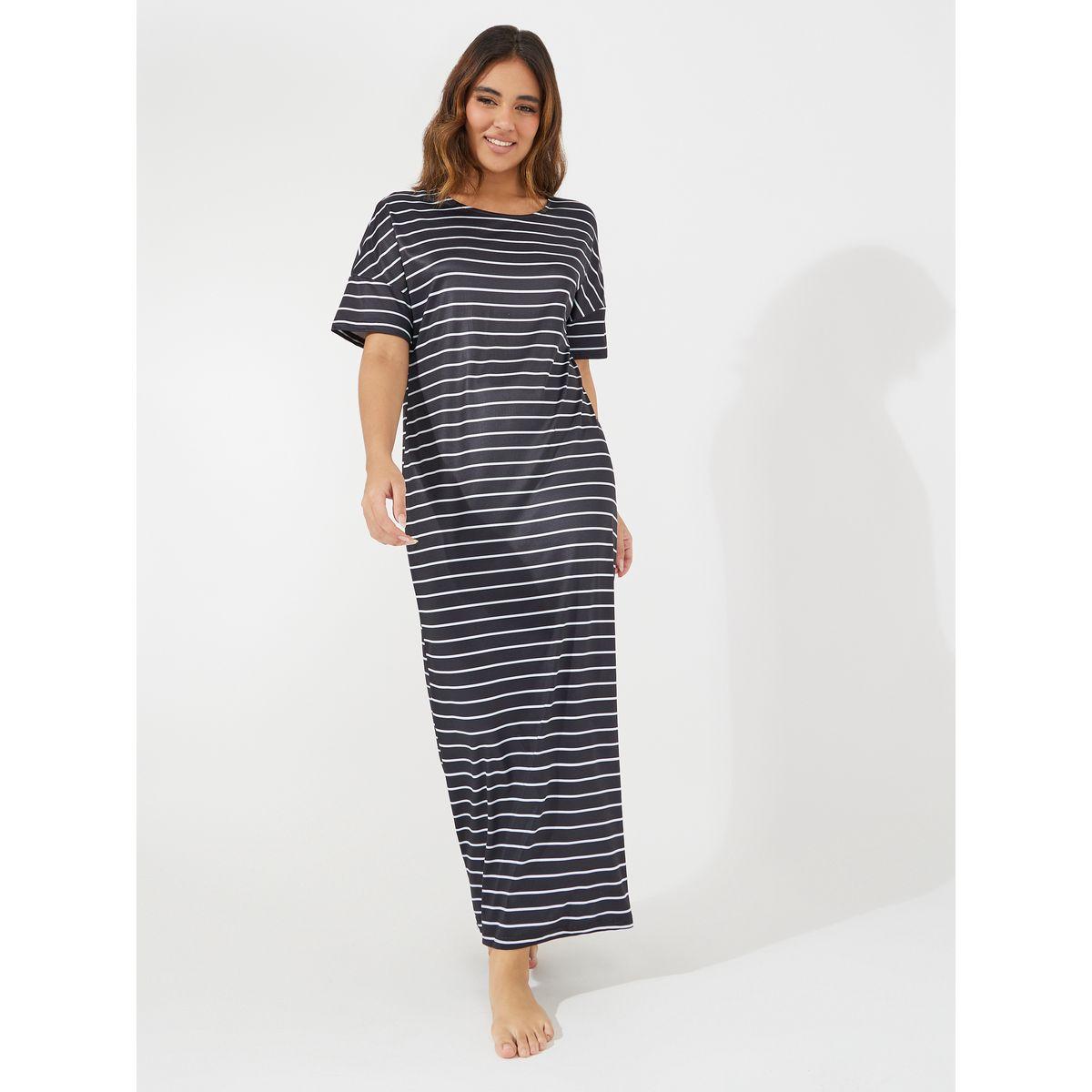 Styli Striped Round Neck Nightdress-women-clothing-nightwear-nighties-image-1