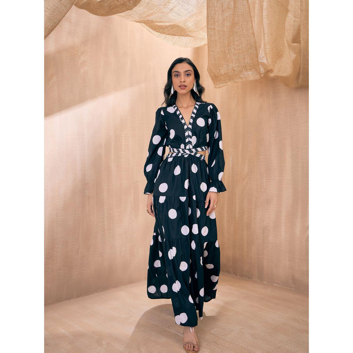فستان طويل بطبعة نقاط بولكا وكسرات ساسافراس × ستايلي-women-clothing-dresses-image-10