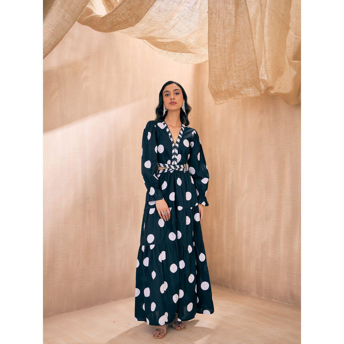Sassafras X Styli  Polka Dot Cut-Out Waist Tiered Maxi Dress-women-clothing-dresses-image-2