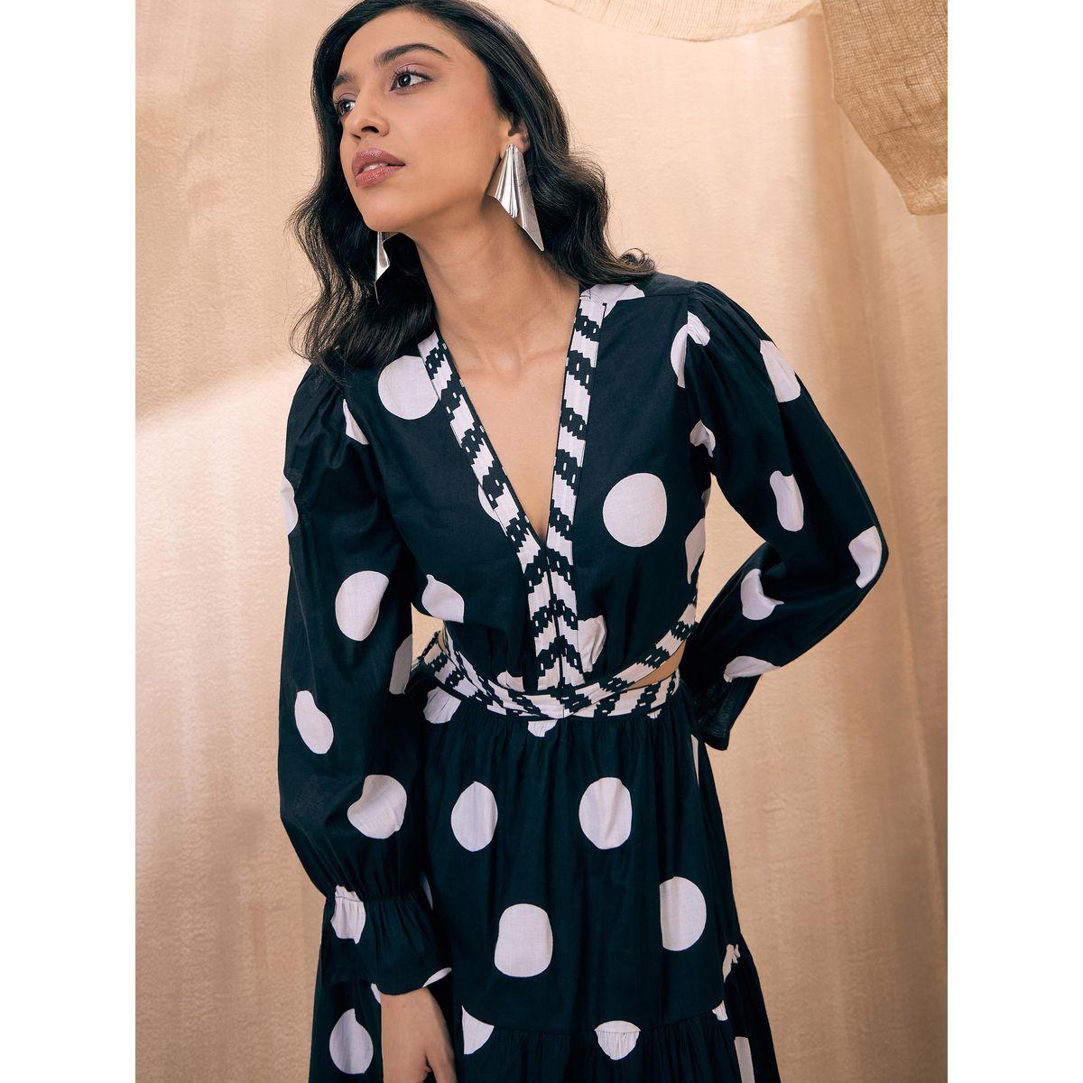 فستان طويل بطبعة نقاط بولكا وكسرات ساسافراس × ستايلي-women-clothing-dresses-image-3