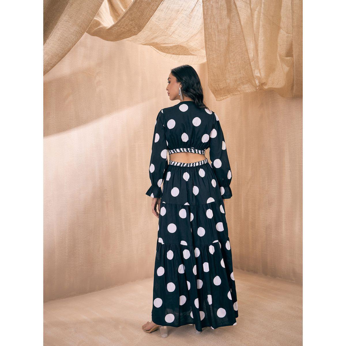 فستان طويل بطبعة نقاط بولكا وكسرات ساسافراس × ستايلي-women-clothing-dresses-image-6