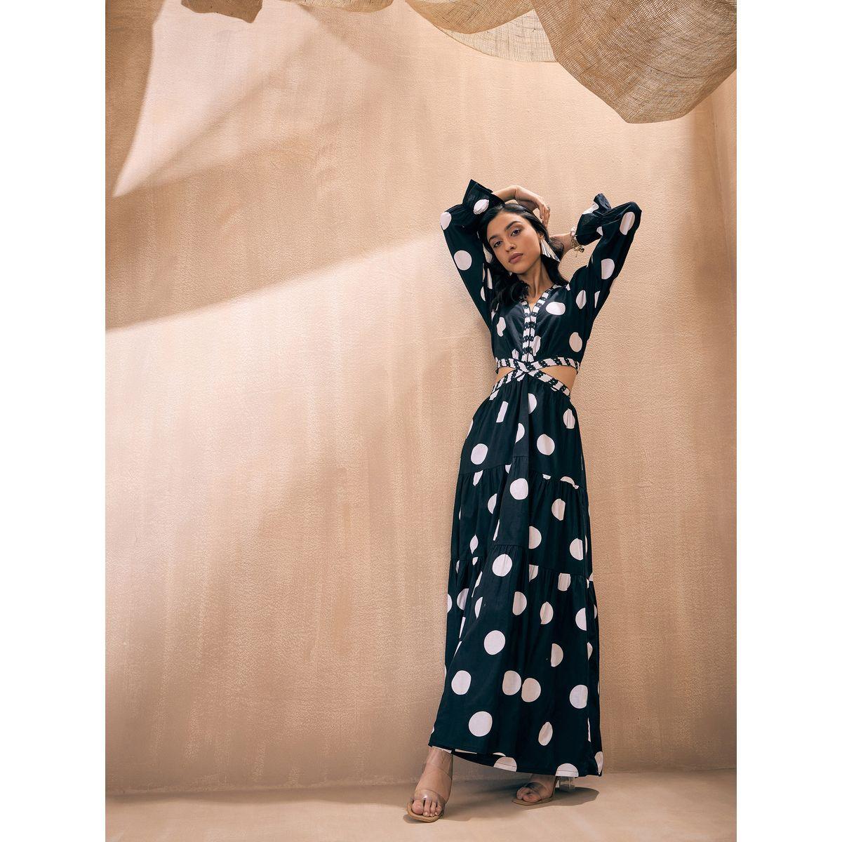 فستان طويل بطبعة نقاط بولكا وكسرات ساسافراس × ستايلي-women-clothing-dresses-image-7