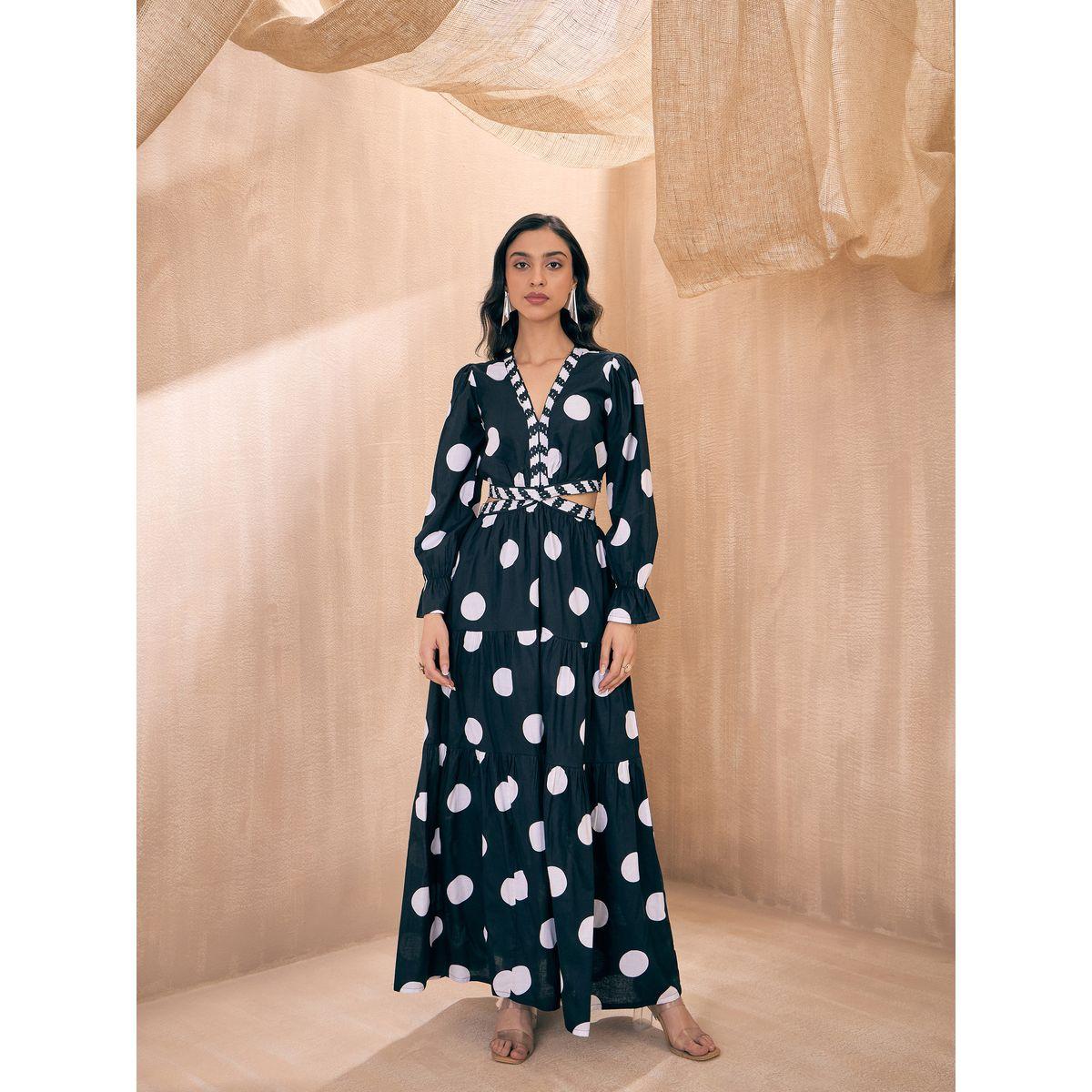 فستان طويل بطبعة نقاط بولكا وكسرات ساسافراس × ستايلي-women-clothing-dresses-image-9