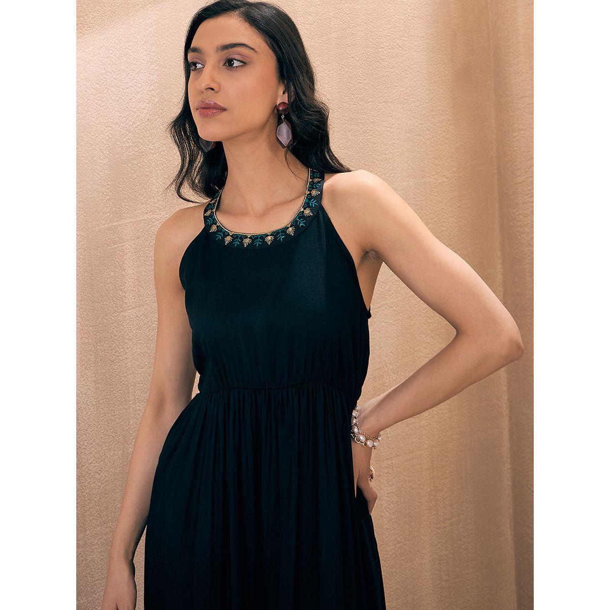 Sassafras X Styli  Embroidered Neckline Pom-Pom Detail Tiered Maxi Dress-women-clothing-dresses-image-4