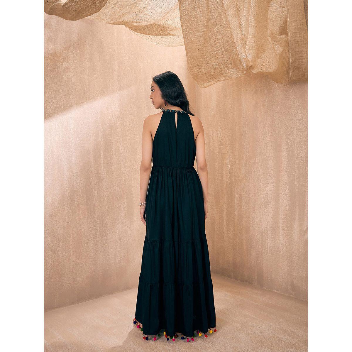 Sassafras X Styli  Embroidered Neckline Pom-Pom Detail Tiered Maxi Dress-women-clothing-dresses-image-5