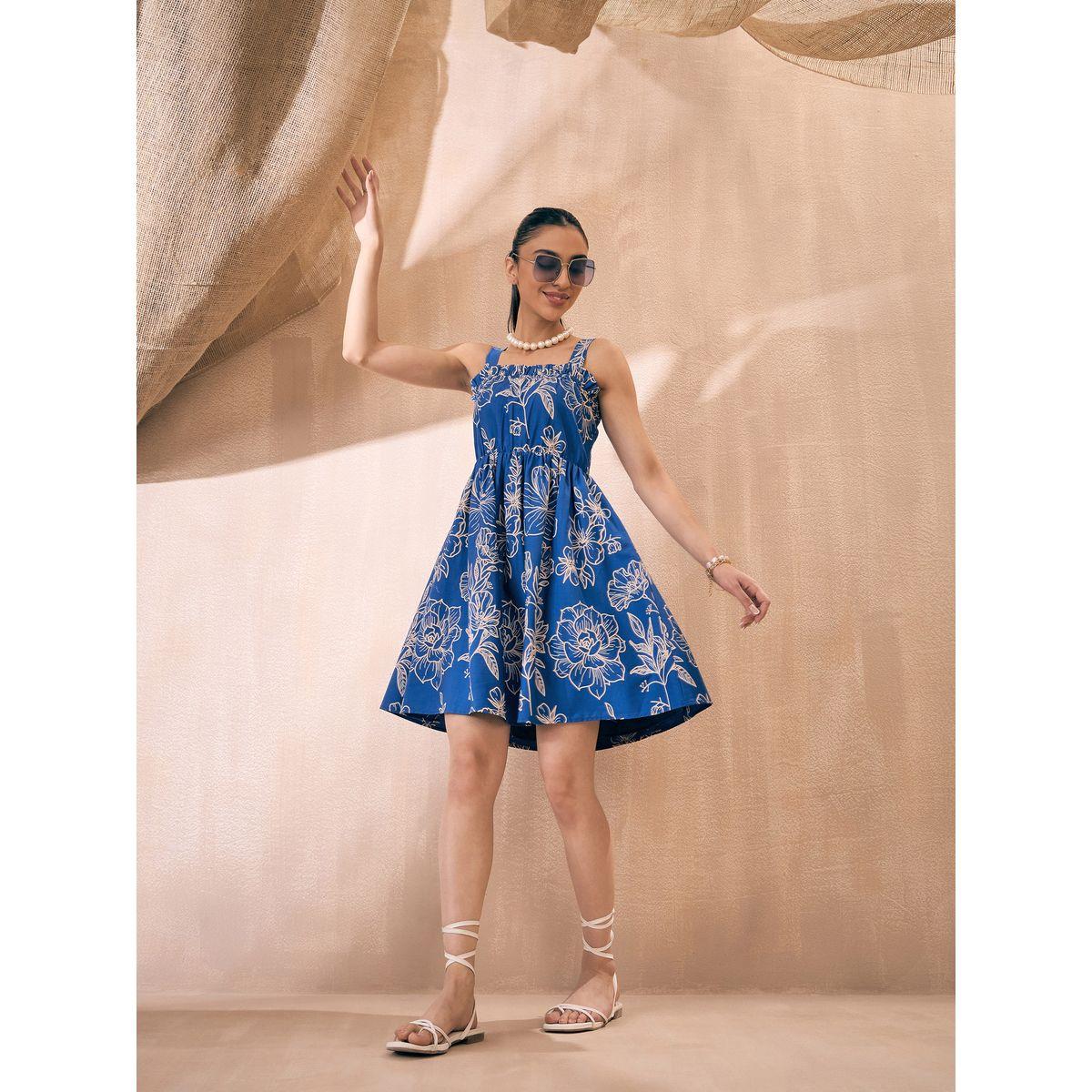 فستان قصير سكاتر مطبع بزهور ومزين بكشكش ساسافراس × ستايلي-women-clothing-dresses-image-1