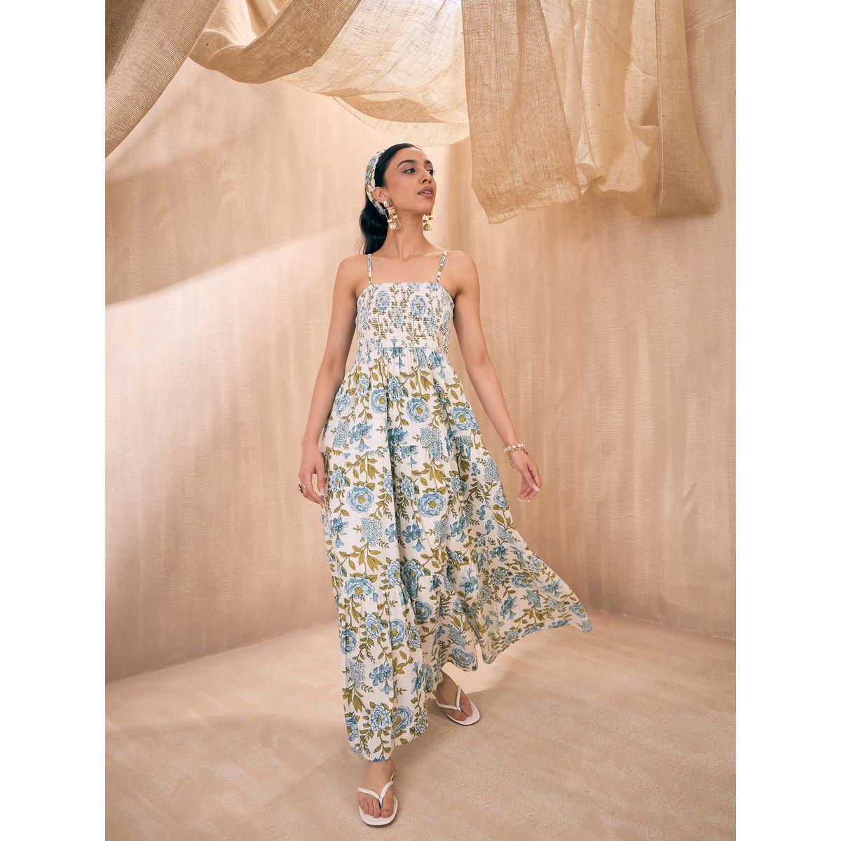 Sassafras X Styli  Floral Print  Smocked Tiered Maxi Dress-women-clothing-dresses-image-1