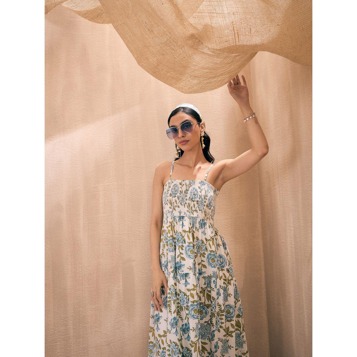 Sassafras X Styli  Floral Print  Smocked Tiered Maxi Dress-women-clothing-dresses-image-2