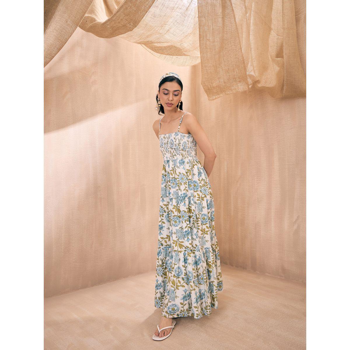 فستان طويل مطبع بزهور مع كسرات ساسافراس × ستايلي-women-clothing-dresses-image-3