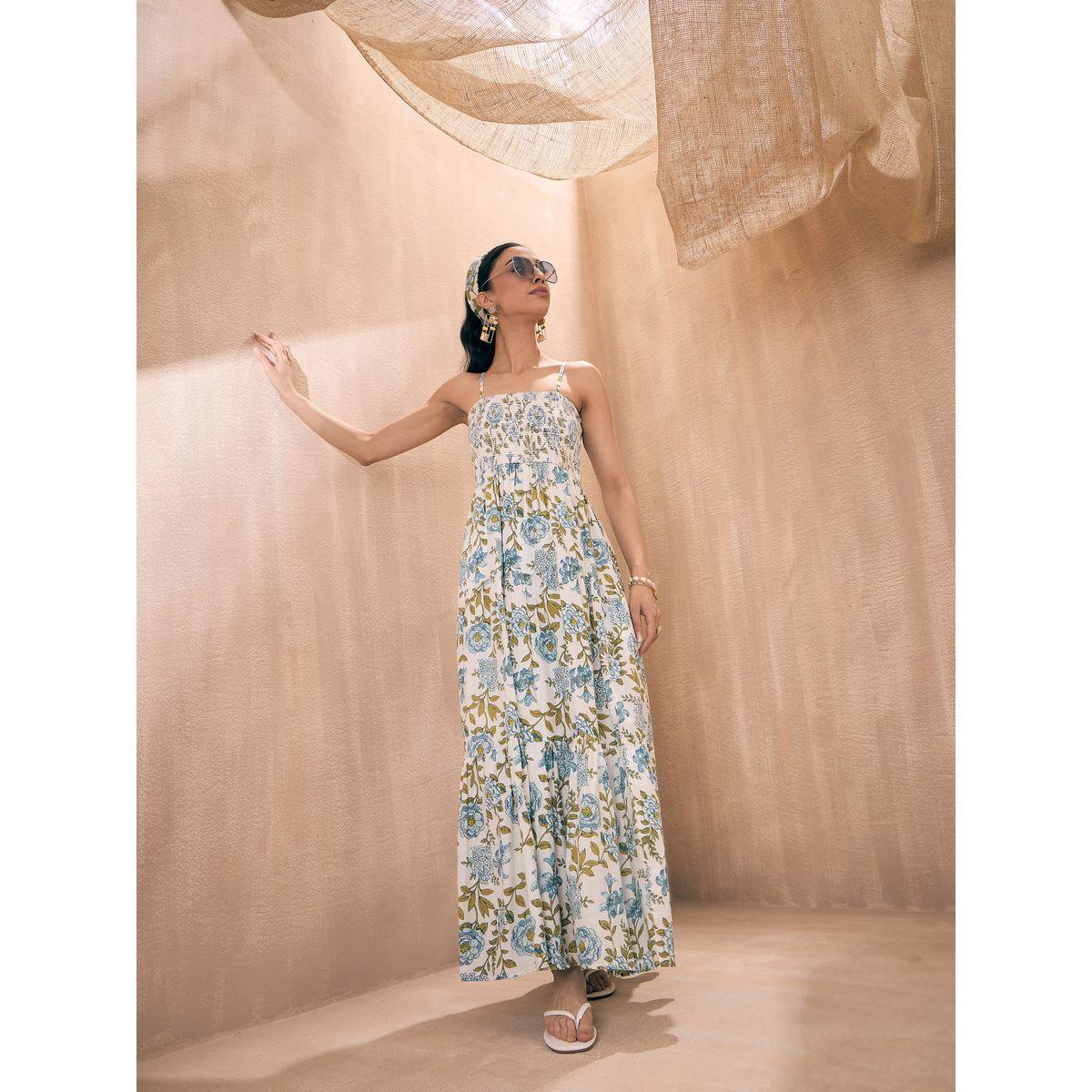 فستان طويل مطبع بزهور مع كسرات ساسافراس × ستايلي-women-clothing-dresses-image-8