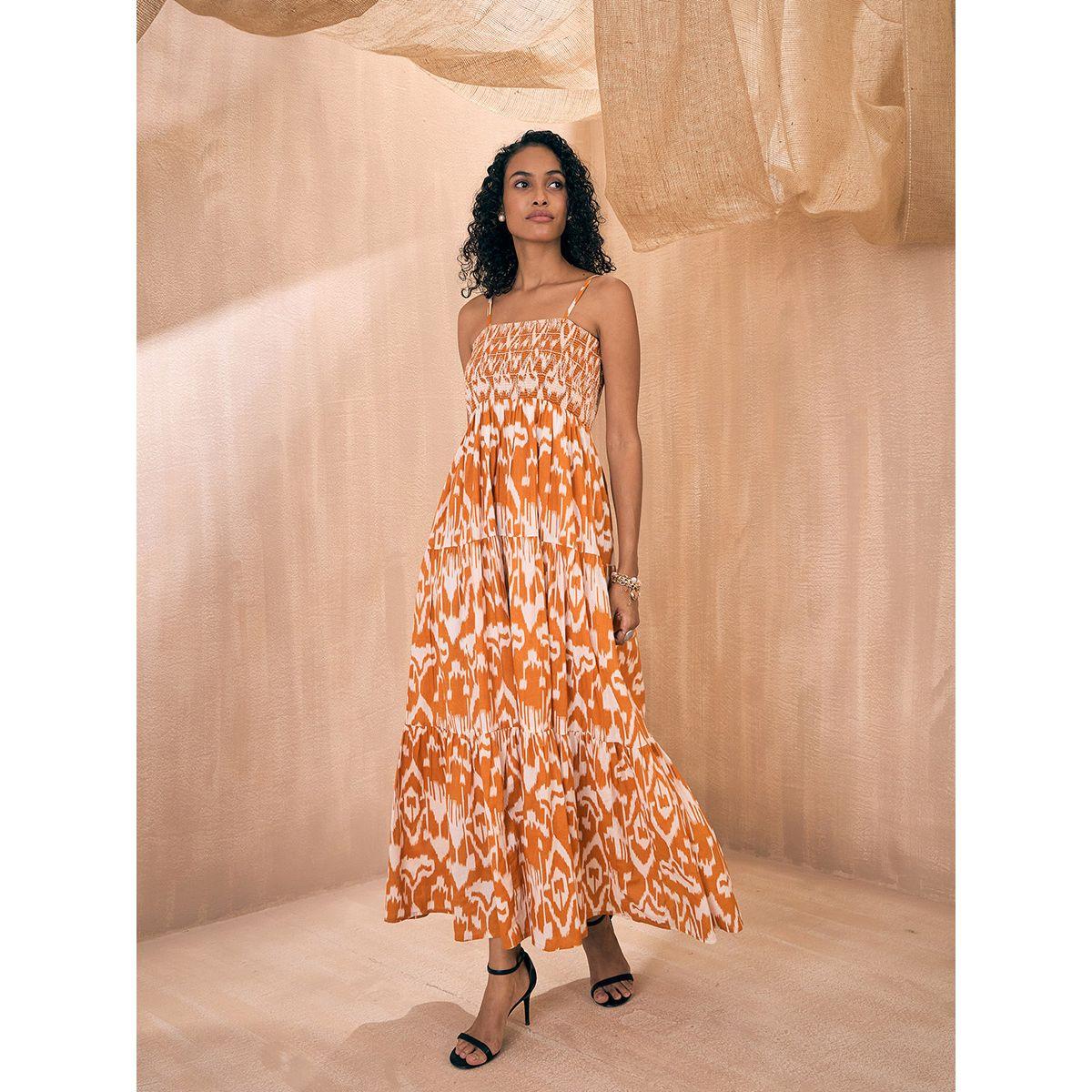 Sassafras X Styli  Ikat Print Smocked Bust Tiered Maxi Dress-women-clothing-dresses-image-2