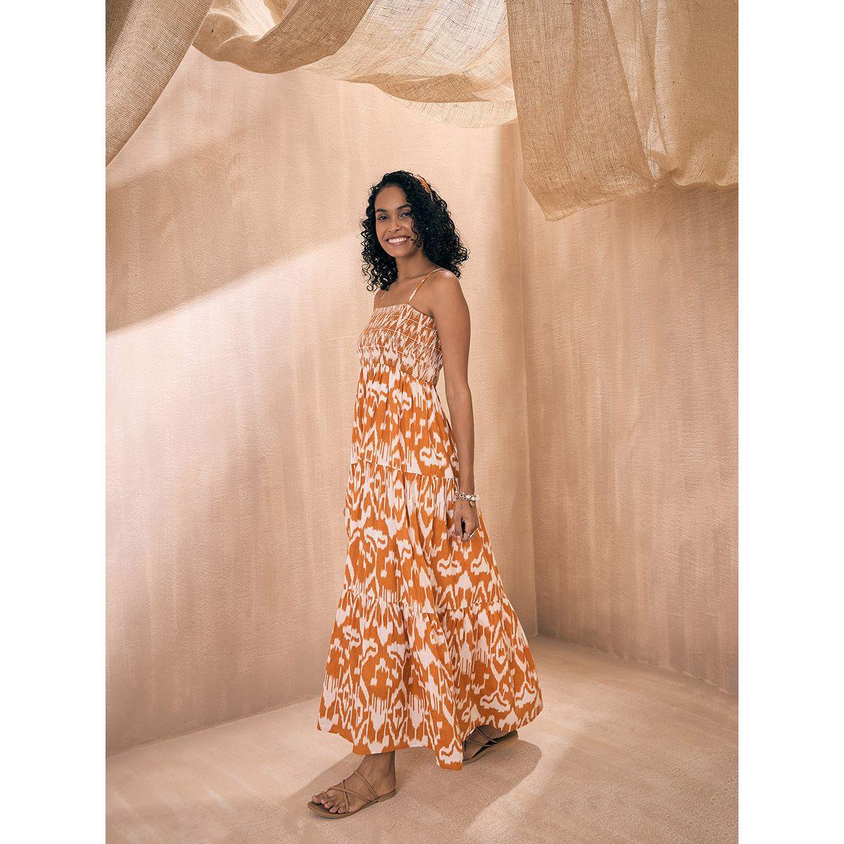 فستان طويل بطبعة ايكات وكسرات ساسافراس × ستايلي-women-clothing-dresses-image-3