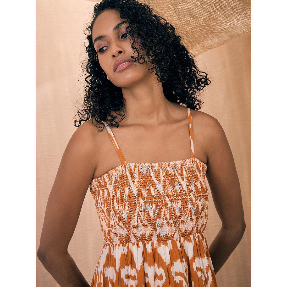 فستان طويل بطبعة ايكات وكسرات ساسافراس × ستايلي-women-clothing-dresses-image-4