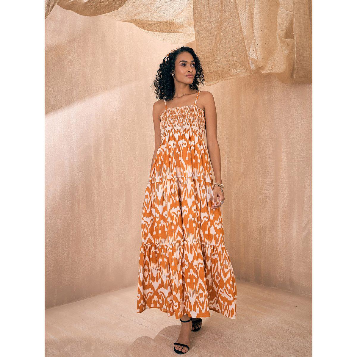 فستان طويل بطبعة ايكات وكسرات ساسافراس × ستايلي-women-clothing-dresses-image-6