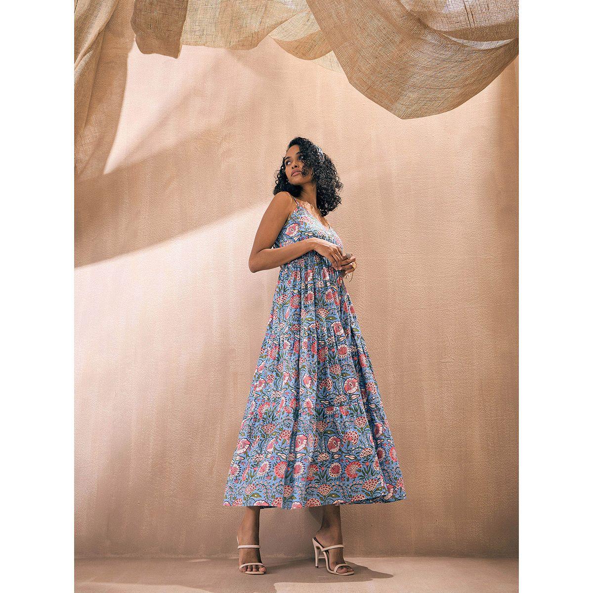 Sassafras X Styli  Floral Print Strappy Tiered Maxi Dress-women-clothing-dresses-image-4