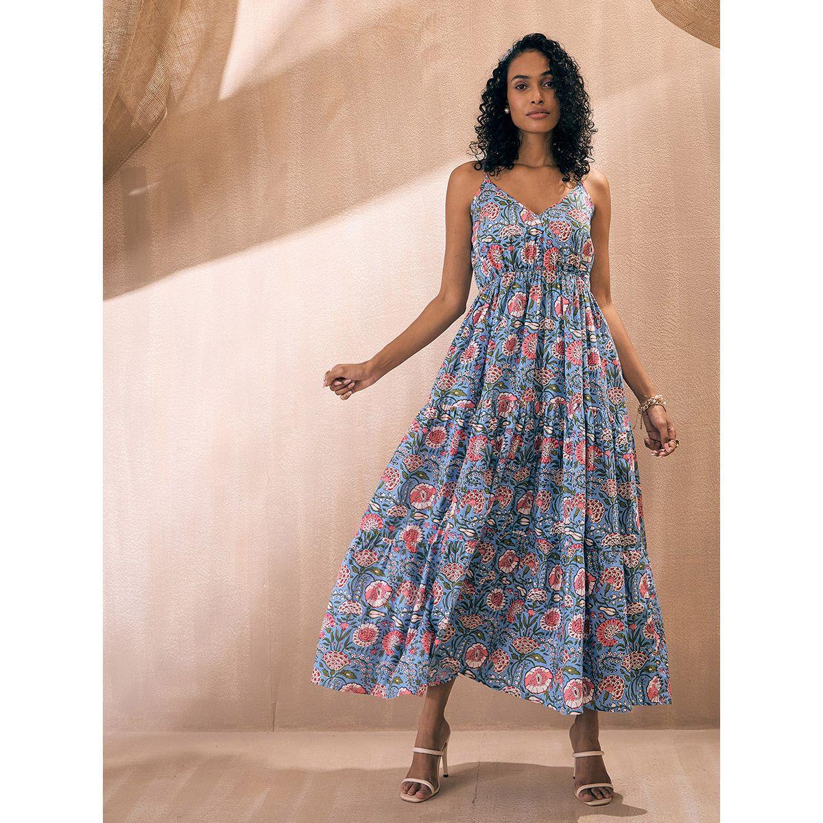 Sassafras X Styli  Floral Print Strappy Tiered Maxi Dress-women-clothing-dresses-image-6