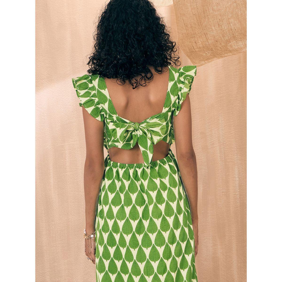 فستان طويل مطبع بأوراق شجر مع كشكش ساسافراس × ستايلي-women-clothing-dresses-image-4