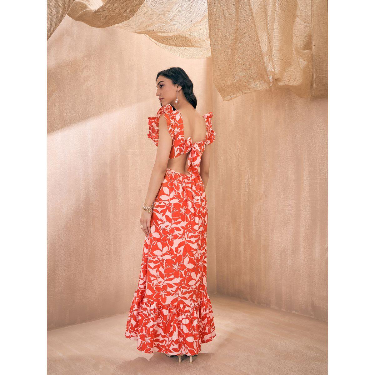 فستان طويل مطبع بطبعة زهور ساسافراس × ستايلي-women-clothing-dresses-image-5