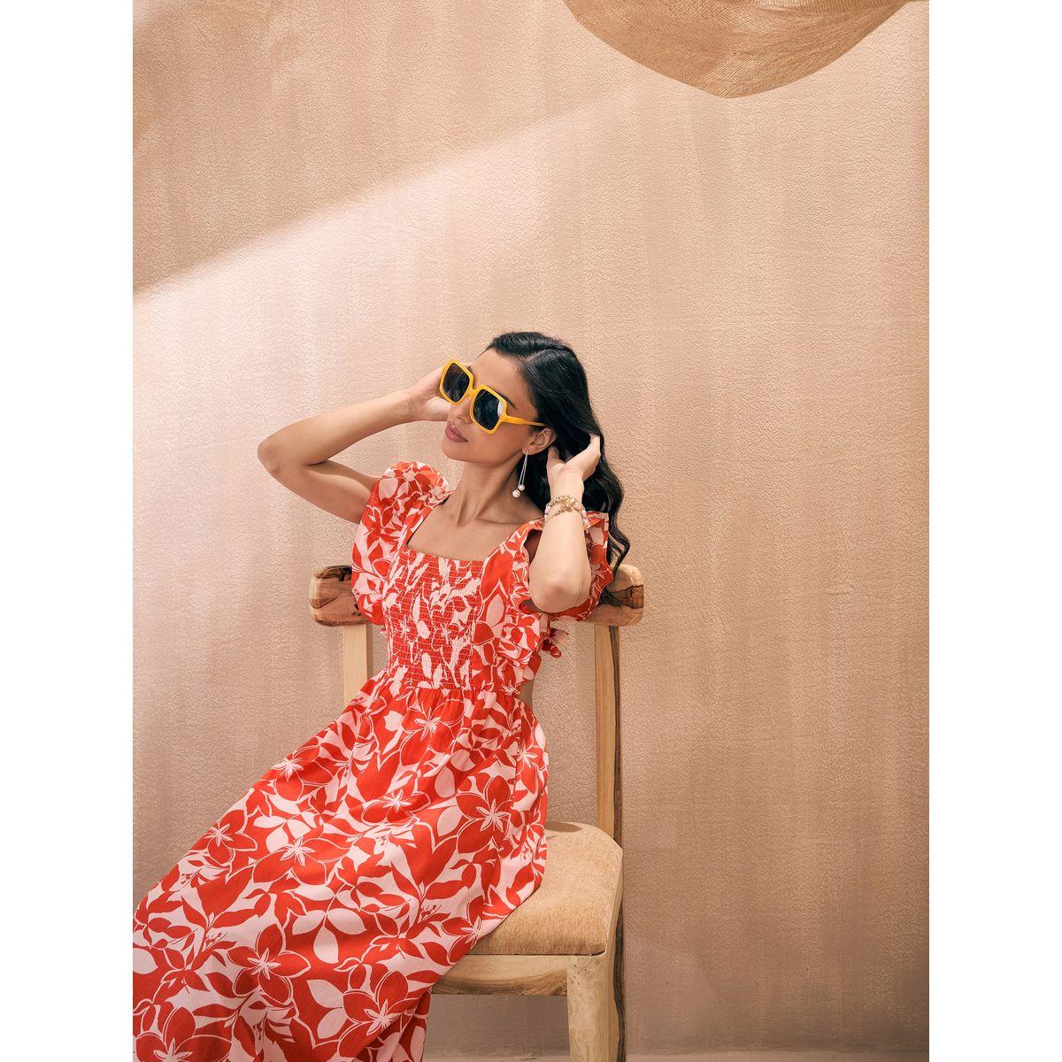 فستان طويل مطبع بطبعة زهور ساسافراس × ستايلي-women-clothing-dresses-image-9