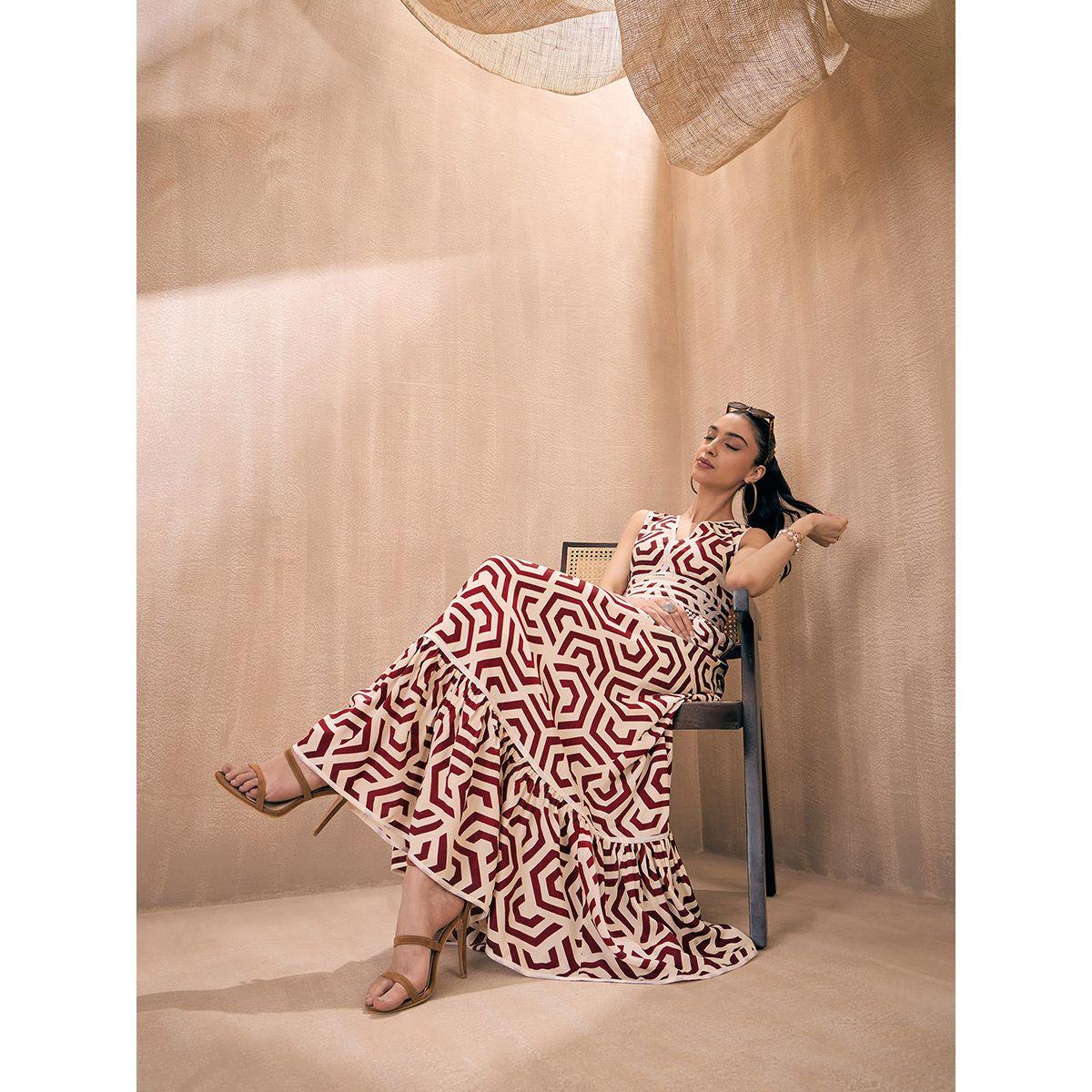 فستان طويل مطبع بنمط هندسي وكسرات ساسافراس × ستايلي-women-clothing-dresses-image-8