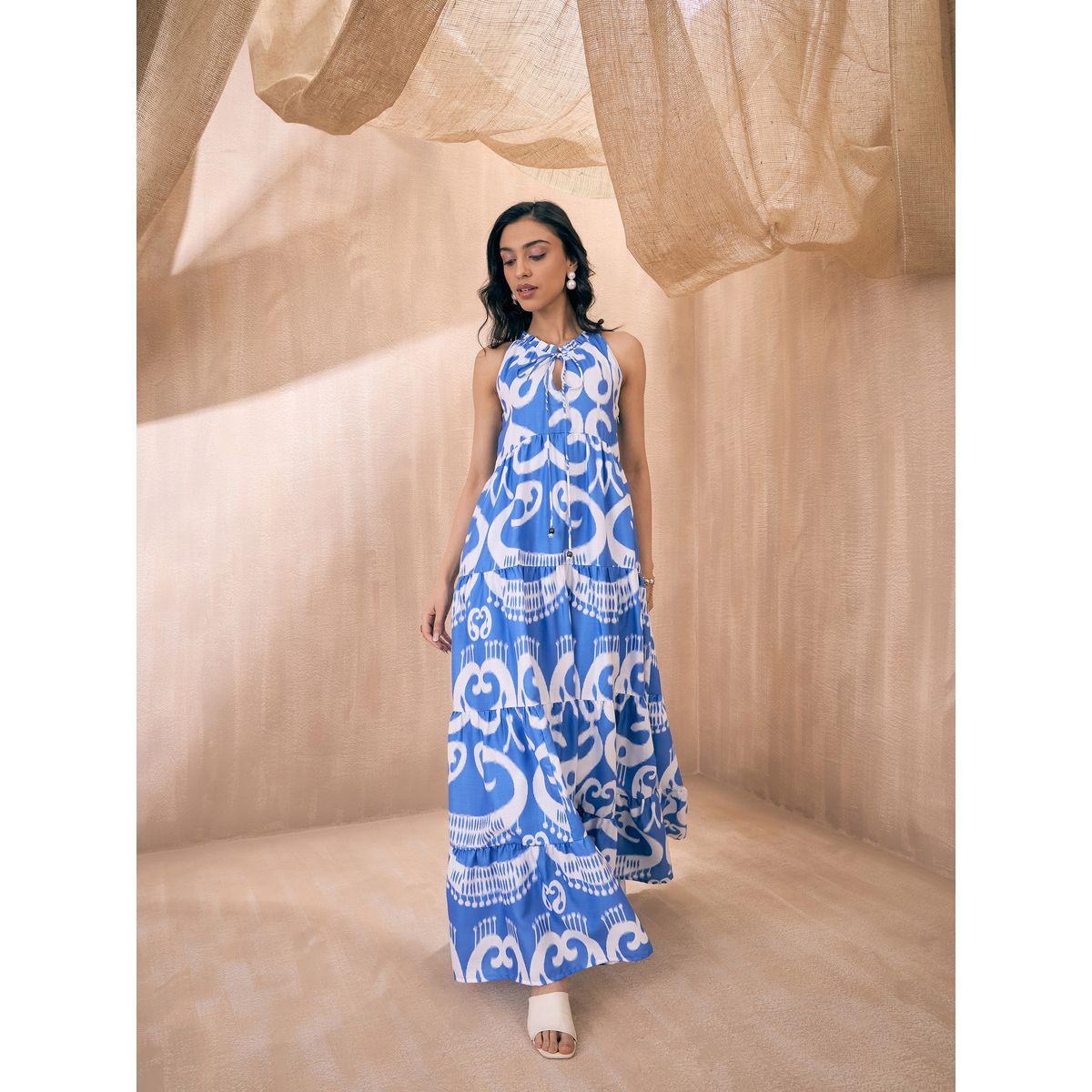 Sassafras X Styli  Ikat Print Dori Neck Tiered Maxi Dress-women-clothing-dresses-image-2
