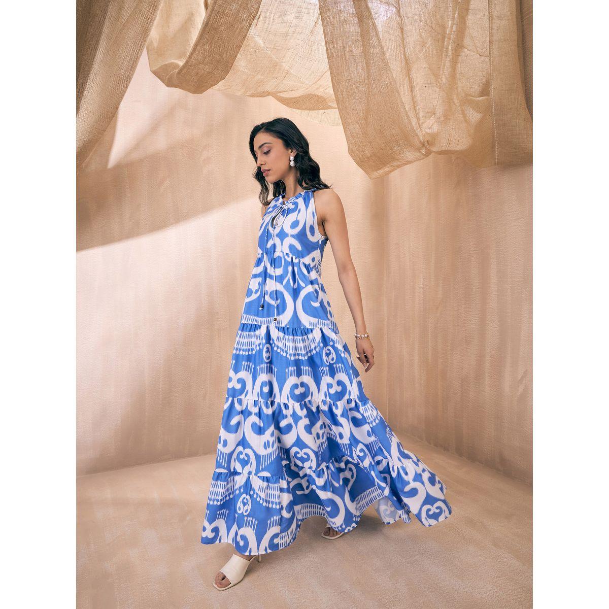 Sassafras X Styli  Ikat Print Dori Neck Tiered Maxi Dress-women-clothing-dresses-image-3