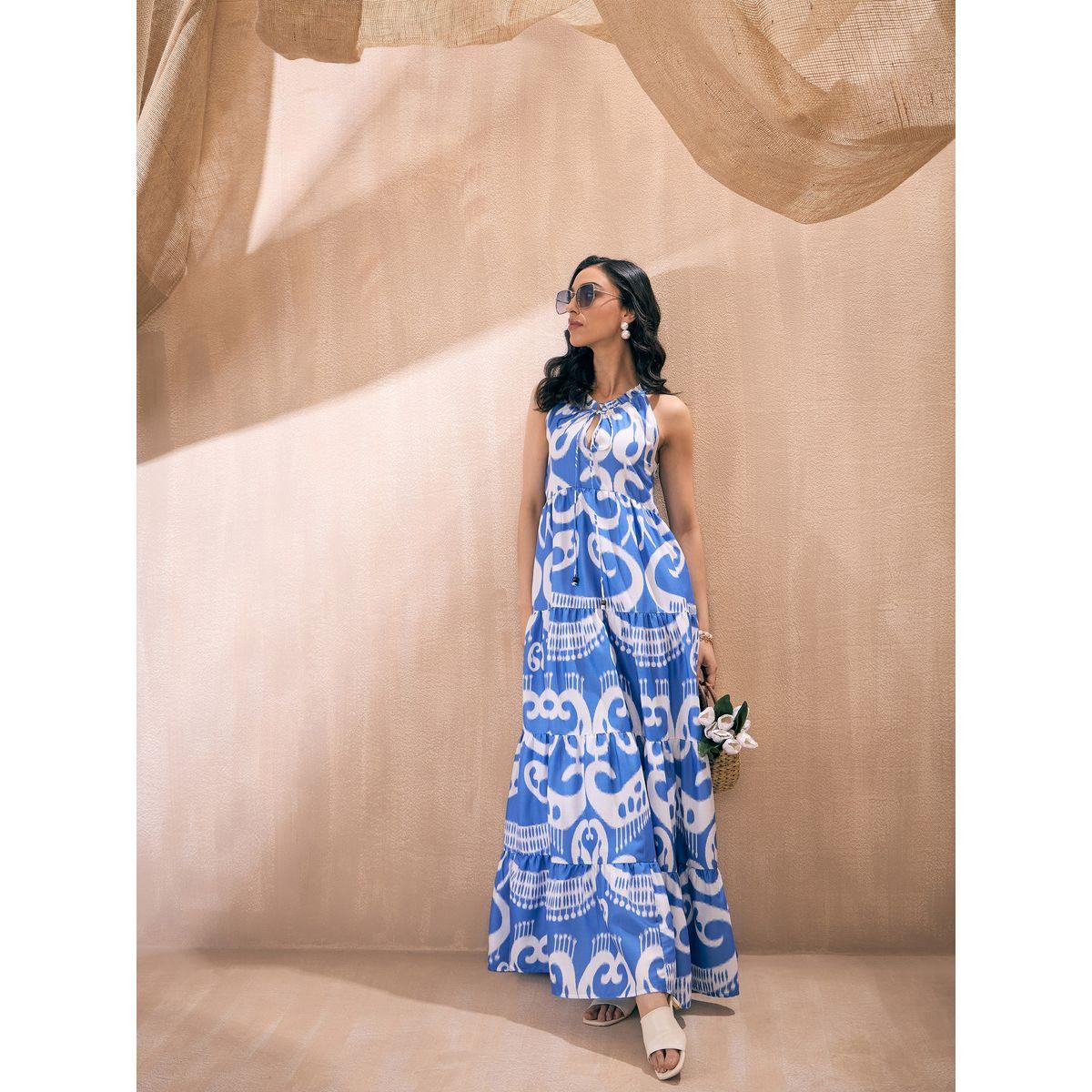 Sassafras X Styli  Ikat Print Dori Neck Tiered Maxi Dress-women-clothing-dresses-image-6